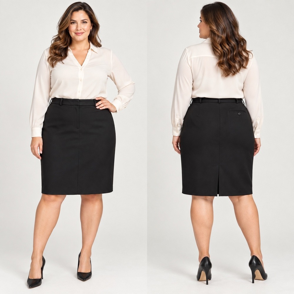 Lauren Ralph Lauren Women's 16 Black Wool Blend Pencil Skirt Career quiet luxury